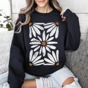 Medium Black Boho Daisy Floral Bohemian Garden Print Soft Cotton-Polyester Premium Comfort Sweatshirt