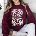 Small Maroon Boho Daisy Floral Bohemian Garden Print Soft Cotton-Polyester Premium Comfort Sweatshirt