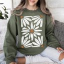 XXL Military Green Boho Daisy Floral Bohemian Garden Print Soft Cotton-Polyester Premium Comfort Sweatshirt