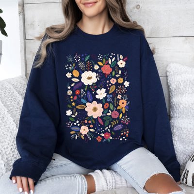 Flower Field Whimsical Colorful Floral Garden Meadow Spring Bloom Graphic Sweatshirt