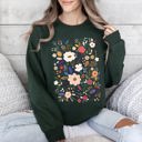 Medium Forest Green Flower Field Whimsical Colorful Floral Garden Meadow Spring Bloom Graphic Sweatshirt