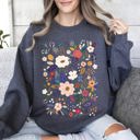 Medium Dark Gray Heather Flower Field Whimsical Colorful Floral Garden Meadow Spring Bloom Graphic Sweatshirt