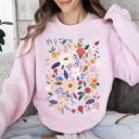 Medium Light Pink Flower Field Whimsical Colorful Floral Garden Meadow Spring Bloom Graphic Sweatshirt