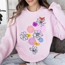 Medium Light Pink Floral Outlines, Flower Doodle Botanical Line Art Garden Sketch Collection Sweatshirt