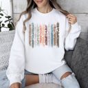  Falling Leaves, Botanical Stripes Autumn Nature-Inspired Print Cozy Fleece Sweatshirt
