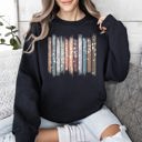 XXL Black Falling Leaves, Botanical Stripes Autumn Nature-Inspired Print Cozy Fleece Sweatshirt