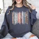 XXXL Dark Gray Heather Falling Leaves, Botanical Stripes Autumn Nature-Inspired Print Cozy Fleece Sweatshirt