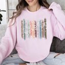 Medium Light Pink Falling Leaves, Botanical Stripes Autumn Nature-Inspired Print Cozy Fleece Sweatshirt