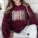 XXL Maroon Falling Leaves, Botanical Stripes Autumn Nature-Inspired Print Cozy Fleece Sweatshirt