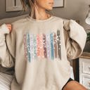 Medium Sand Falling Leaves, Botanical Stripes Autumn Nature-Inspired Print Cozy Fleece Sweatshirt