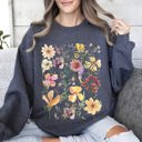 Large Dark Gray Heather Mountain Meadow Pressed Flowers Nature-Inspired Botanical Print With Vintage Rustic Charm Sweatshirt