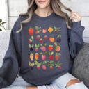  Fruity Delight Colorful Berries Illustrated Whimsical Fruit Pattern Artwork Sweatshirt