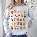 Medium Ash Light Gray Fruity Delight Colorful Berries Illustrated Whimsical Fruit Pattern Artwork Sweatshirt