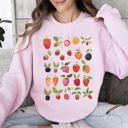 XL Light Pink Fruity Delight Colorful Berries Illustrated Whimsical Fruit Pattern Artwork Sweatshirt