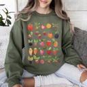 Large Military Green Fruity Delight Colorful Berries Illustrated Whimsical Fruit Pattern Artwork Sweatshirt