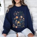 XXXL Navy Whimsical Garden Floral Design With Delicate Petals And Lush Leaves And Blooms Sweatshirt