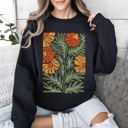 XXXL Black Retro Daisy Design Vintage Floral Garden Theme Botanical Illustration Textured Motif Sweatshirt