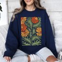 XXL Navy Retro Daisy Design Vintage Floral Garden Theme Botanical Illustration Textured Motif Sweatshirt