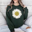 Large Forest Green Retro Daisy Print, Vintage Flowers Floral Pattern Nostalgia Edition Collection Sweatshirt