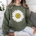XXXL Military Green Retro Daisy Print, Vintage Flowers Floral Pattern Nostalgia Edition Collection Sweatshirt