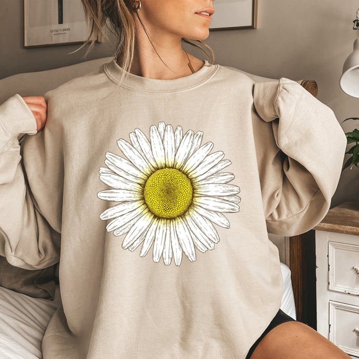 Retro Daisy Print, Vintage Flowers Floral Pattern Nostalgia Edition Collection Sweatshirt