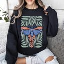 XXL Black Timeless Tropical Butterfly and Palm Boho Print Design for Cozy All-Season Sweatshirt