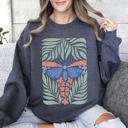Medium Dark Gray Heather Timeless Tropical Butterfly and Palm Boho Print Design for Cozy All-Season Sweatshirt
