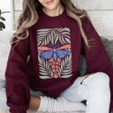 Medium Maroon Timeless Tropical Butterfly and Palm Boho Print Design for Cozy All-Season Sweatshirt