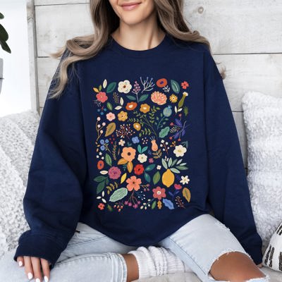 Colorful Delicate Floral Pattern With Leaves and Flowers All Over Graphic Sweatshirt