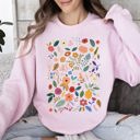  Colorful Delicate Floral Pattern With Leaves and Flowers All Over Graphic Sweatshirt