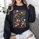 XXL Black Colorful Delicate Floral Pattern With Leaves and Flowers All Over Graphic Sweatshirt