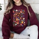 Medium Maroon Colorful Delicate Floral Pattern With Leaves and Flowers All Over Graphic Sweatshirt