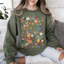 XL Military Green Colorful Delicate Floral Pattern With Leaves and Flowers All Over Graphic Sweatshirt