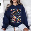 XXL Navy Colorful Delicate Floral Pattern With Leaves and Flowers All Over Graphic Sweatshirt