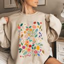 Medium Sand Colorful Delicate Floral Pattern With Leaves and Flowers All Over Graphic Sweatshirt
