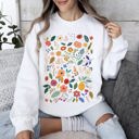 Large White Colorful Delicate Floral Pattern With Leaves and Flowers All Over Graphic Sweatshirt