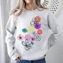 Medium Ash Light Gray Floral Outlines Leaves Flowers Colorful Botanical Artwork Nature Inspired Cozy Sweatshirt
