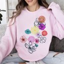 XL Light Pink Floral Outlines Leaves Flowers Colorful Botanical Artwork Nature Inspired Cozy Sweatshirt