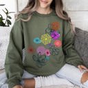 XL Military Green Floral Outlines Leaves Flowers Colorful Botanical Artwork Nature Inspired Cozy Sweatshirt