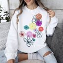 Medium White Floral Outlines Leaves Flowers Colorful Botanical Artwork Nature Inspired Cozy Sweatshirt