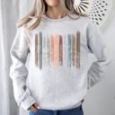 XXL Ash Light Gray Wildflowers Nature Floral Botanical Stripes Garden Inspired Print Soft Cotton Blend Sweatshirt
