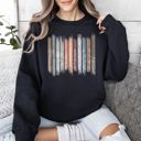 XL Black Wildflowers Nature Floral Botanical Stripes Garden Inspired Print Soft Cotton Blend Sweatshirt