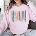 XXL Light Pink Wildflowers Nature Floral Botanical Stripes Garden Inspired Print Soft Cotton Blend Sweatshirt