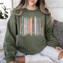 Small Military Green Wildflowers Nature Floral Botanical Stripes Garden Inspired Print Soft Cotton Blend Sweatshirt
