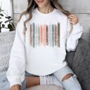 Small White Wildflowers Nature Floral Botanical Stripes Garden Inspired Print Soft Cotton Blend Sweatshirt