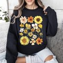 Medium Black Sunflower Sunshine Radiant Field Of Golden Petals Illustration Sunlit Day Graphic Sweatshirt