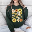 XXXL Forest Green Sunflower Sunshine Radiant Field Of Golden Petals Illustration Sunlit Day Graphic Sweatshirt