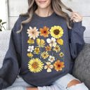 Medium Dark Gray Heather Sunflower Sunshine Radiant Field Of Golden Petals Illustration Sunlit Day Graphic Sweatshirt