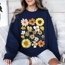 XXL Navy Sunflower Sunshine Radiant Field Of Golden Petals Illustration Sunlit Day Graphic Sweatshirt
