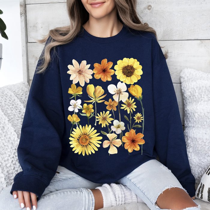 Sunflower Sunshine Radiant Field Of Golden Petals Illustration Sunlit Day Graphic Sweatshirt
